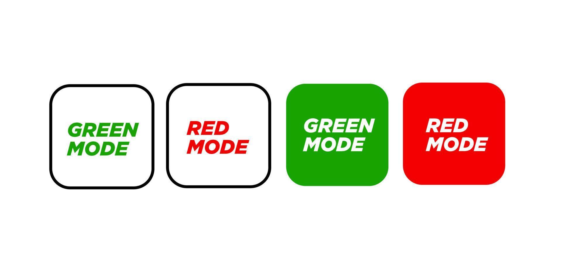 GREEN MODE AND RED MODE button vector. GREEN AND RED MODE ICON. vector