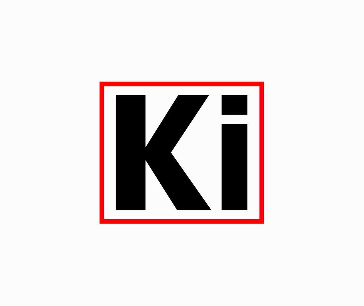 'KI' Company name initial letters monogram. KI letters in red box. KI brand logo. vector