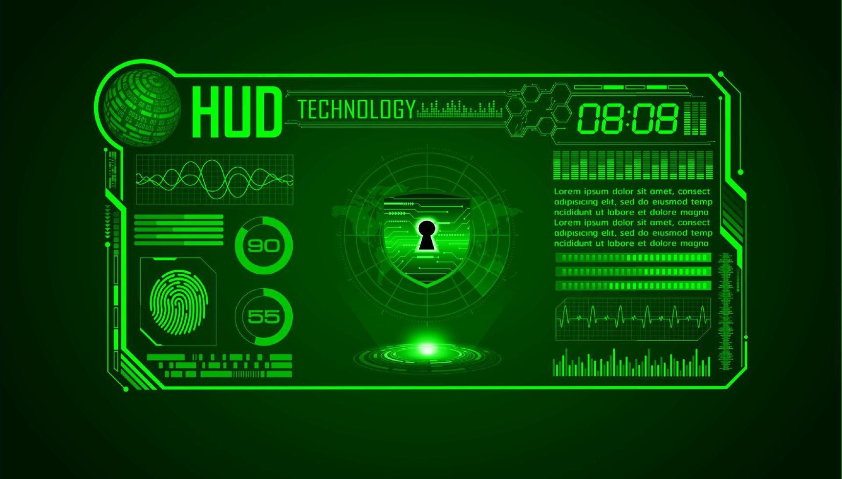 fondo de pantalla de tecnología hud moderna con candado vector