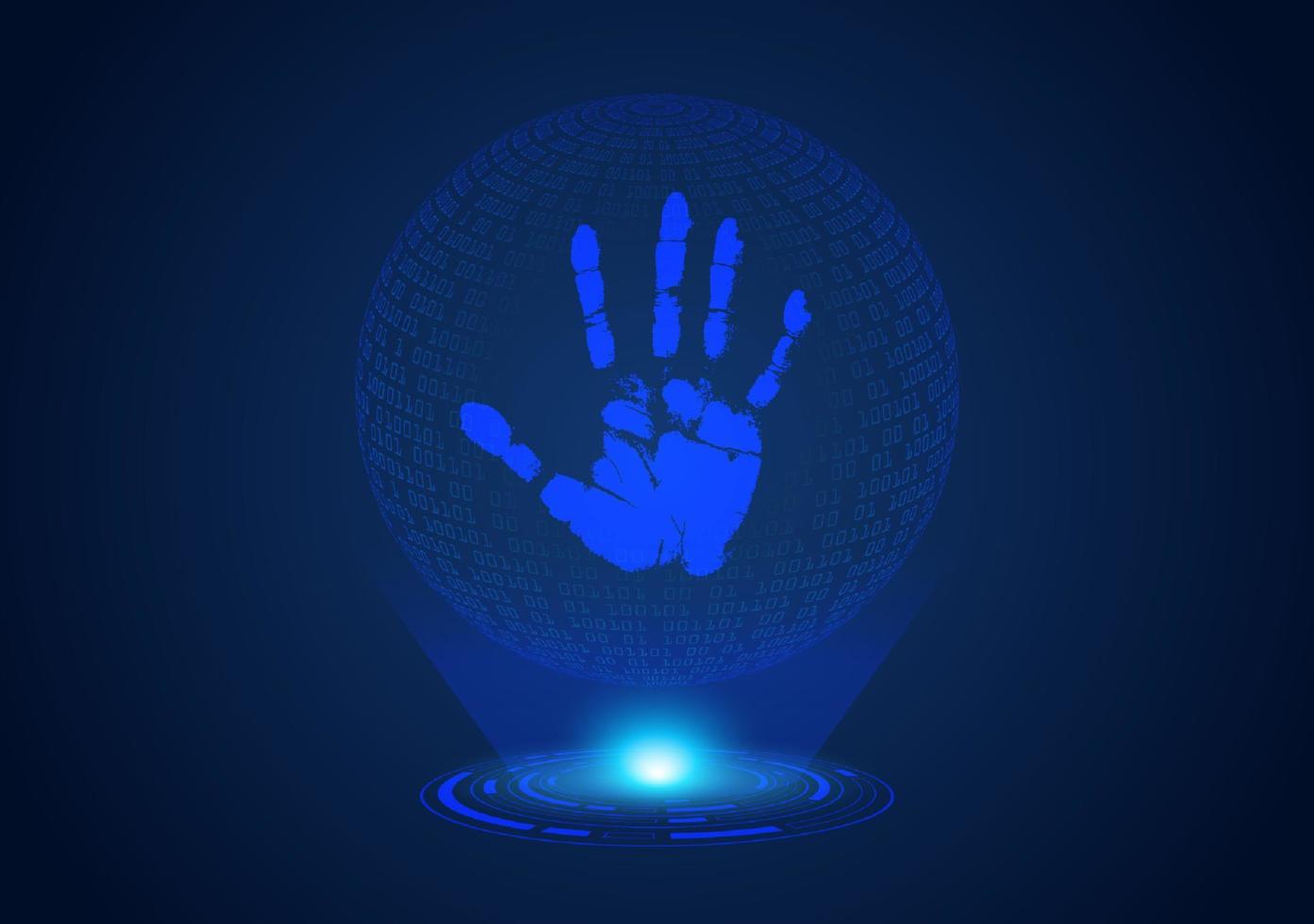 mano holográfica moderna azul vector