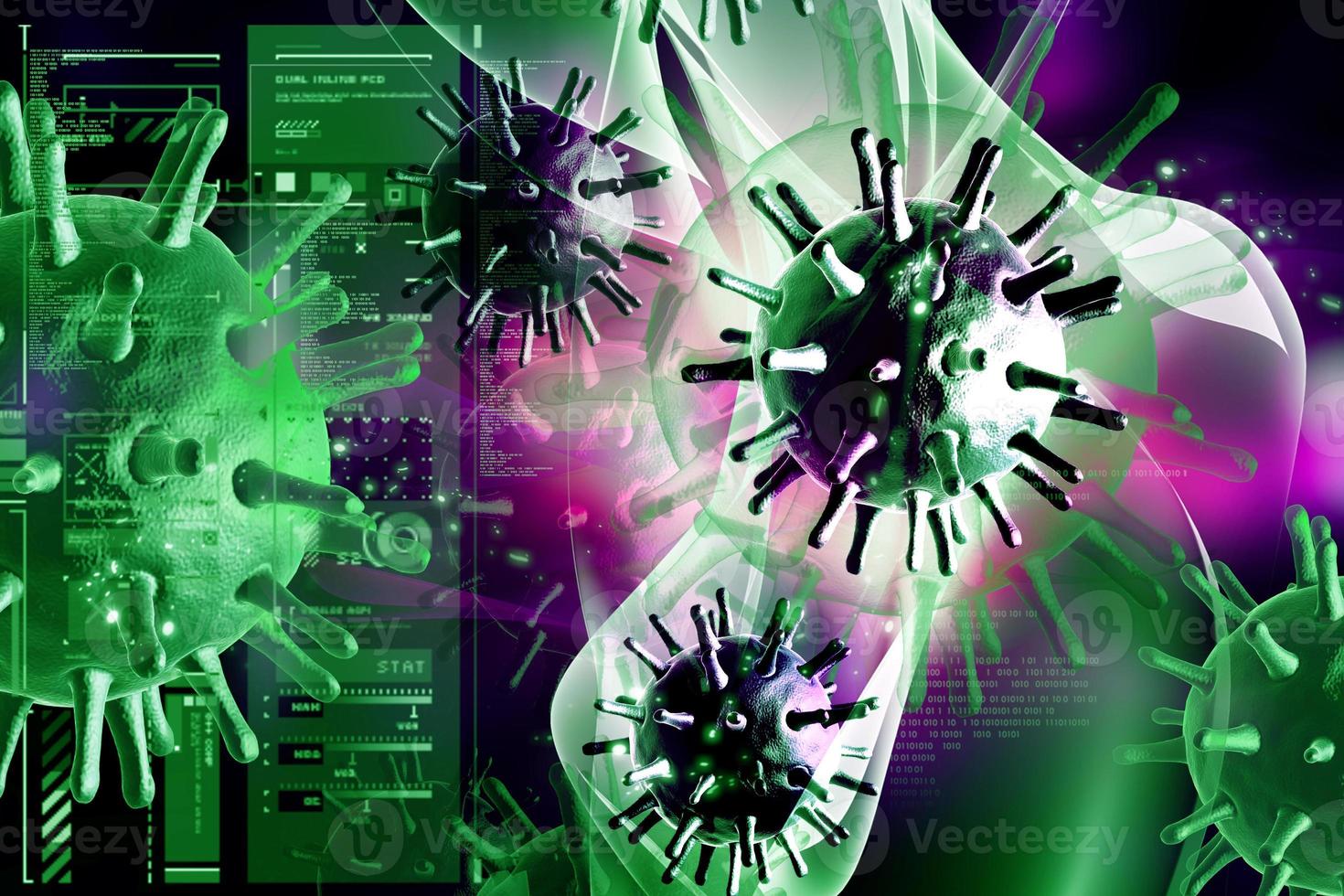 Digital illustration of 3d avian virus in color background photo