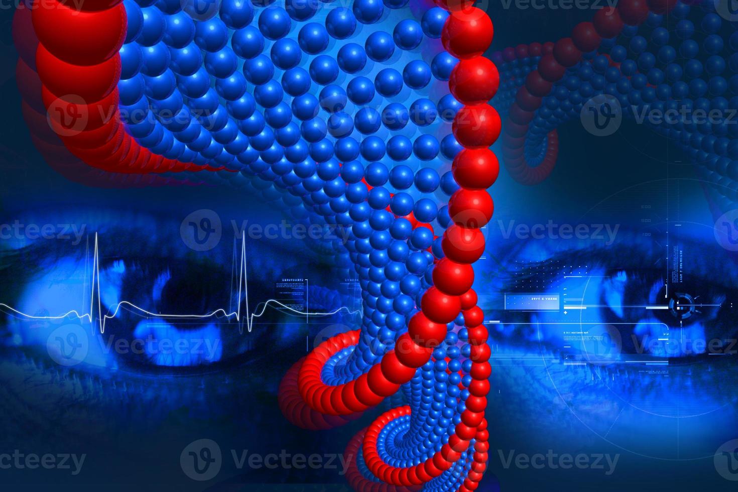 Digital illustration of DNA and eye in color background photo