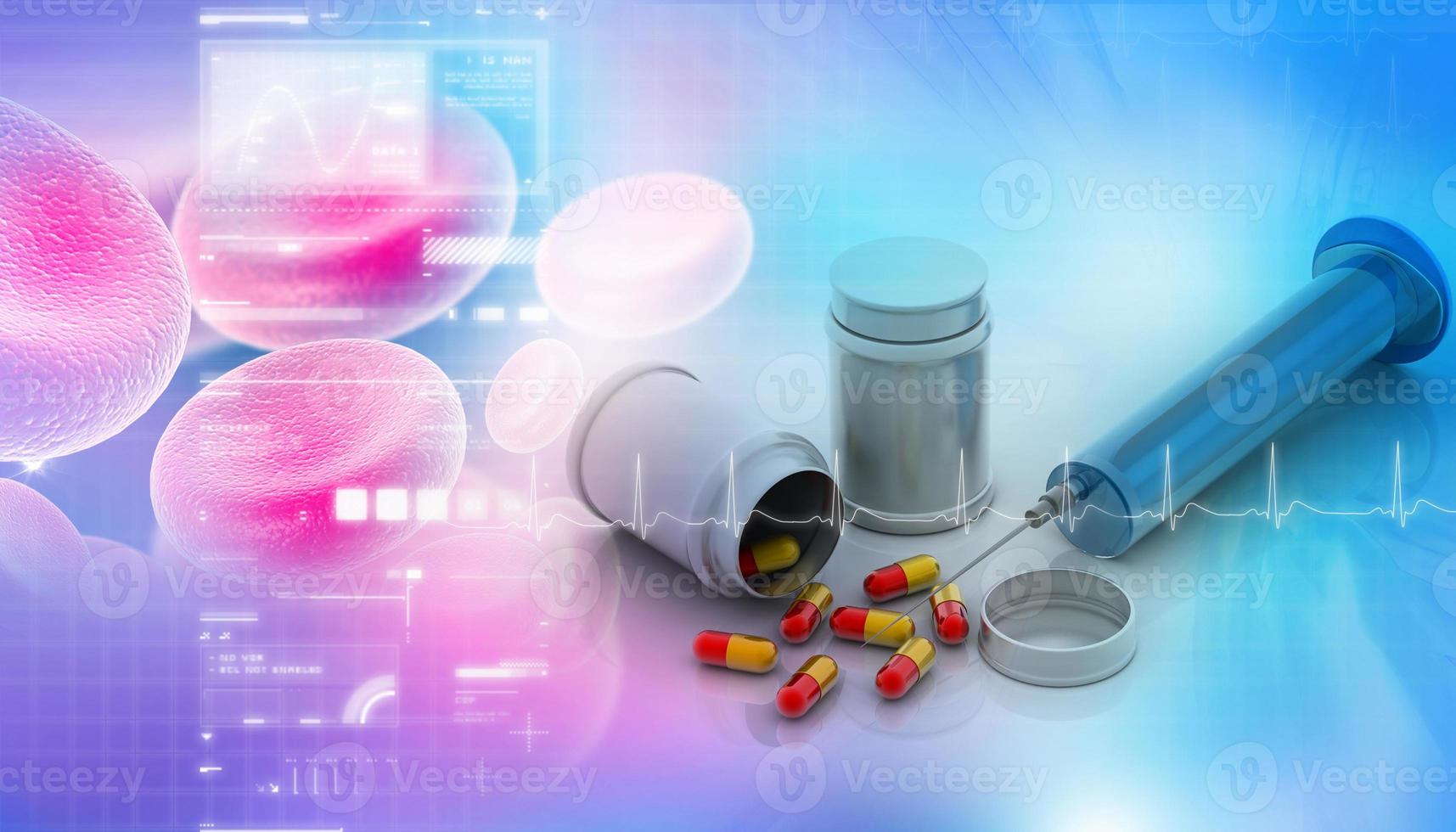 Capsule with syringe in digital design photo