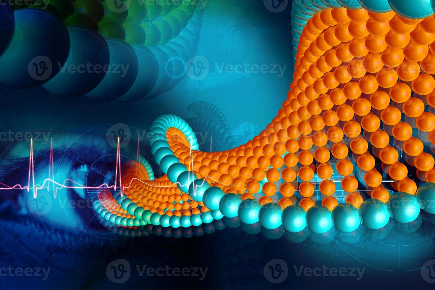 Digital illustration of DNA and eye in color background photo