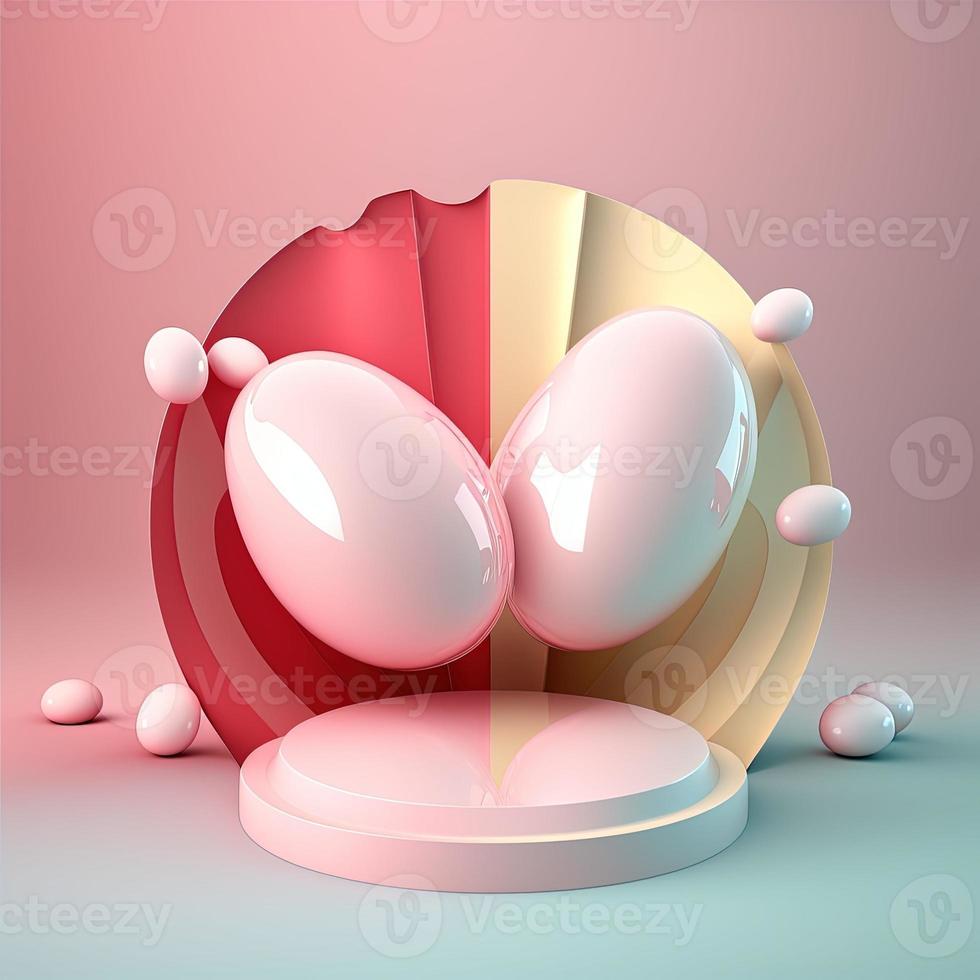 Shiny Easter Podium for Product Display with 3D Render Egg Decoration photo