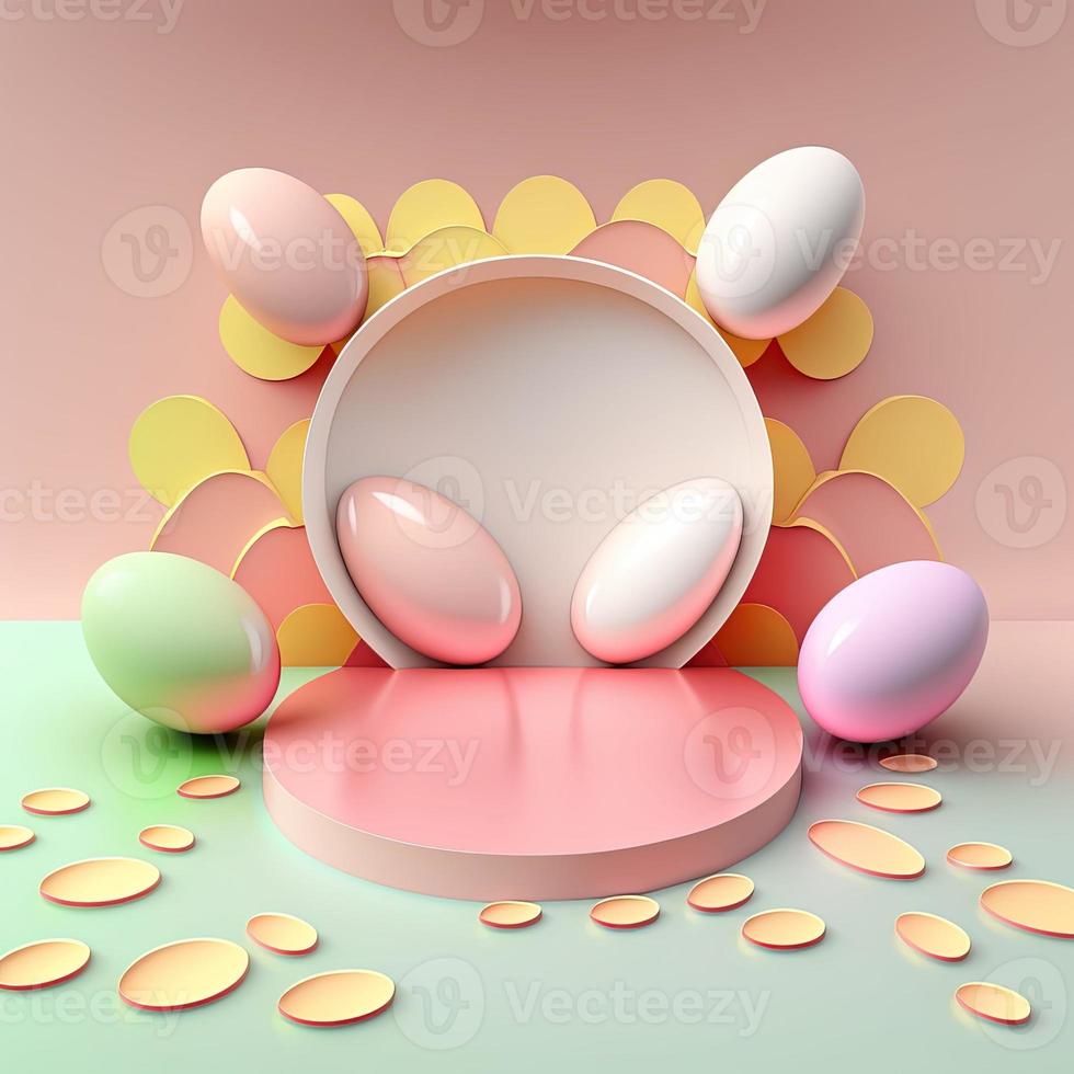 Shiny Easter Celebration Podium for Product Display with 3D Egg Decoration photo