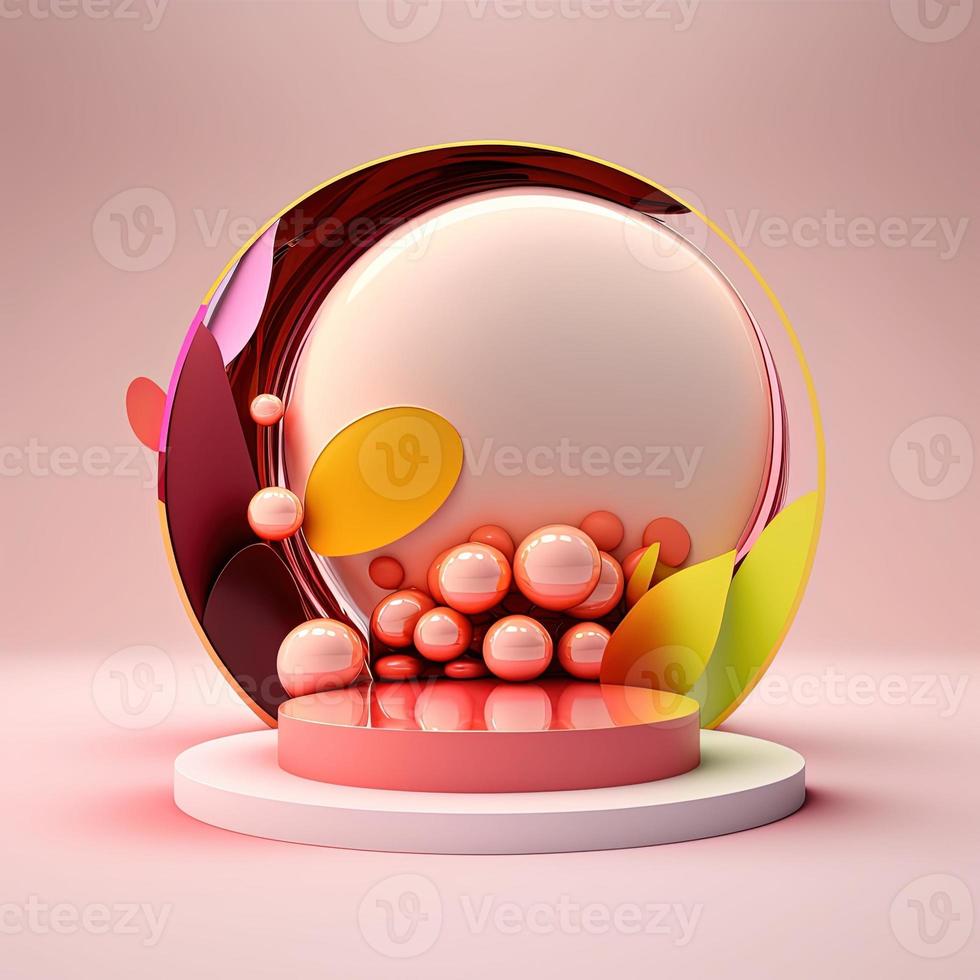 Glossy Pink Easter Podium for Product Display with 3D Egg Decoration photo