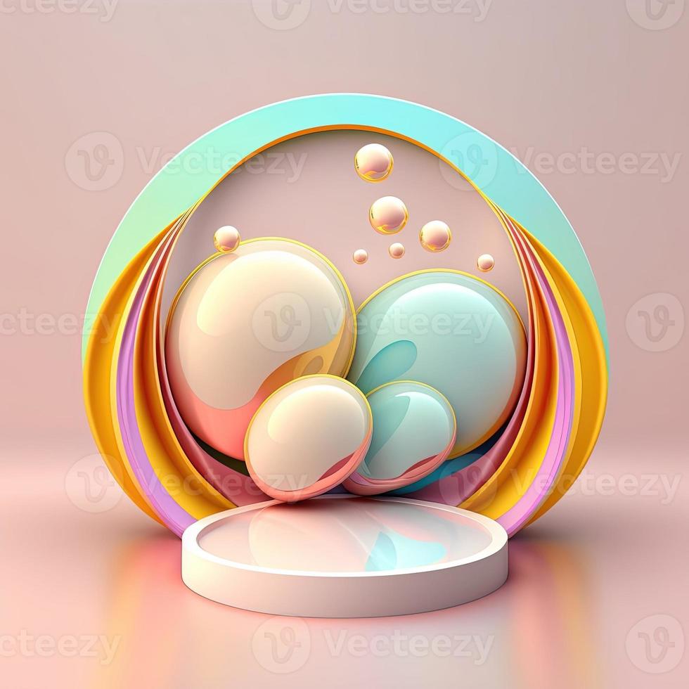 Glossy Pink Easter Round Podium for Product Display with 3D Egg Decoration photo