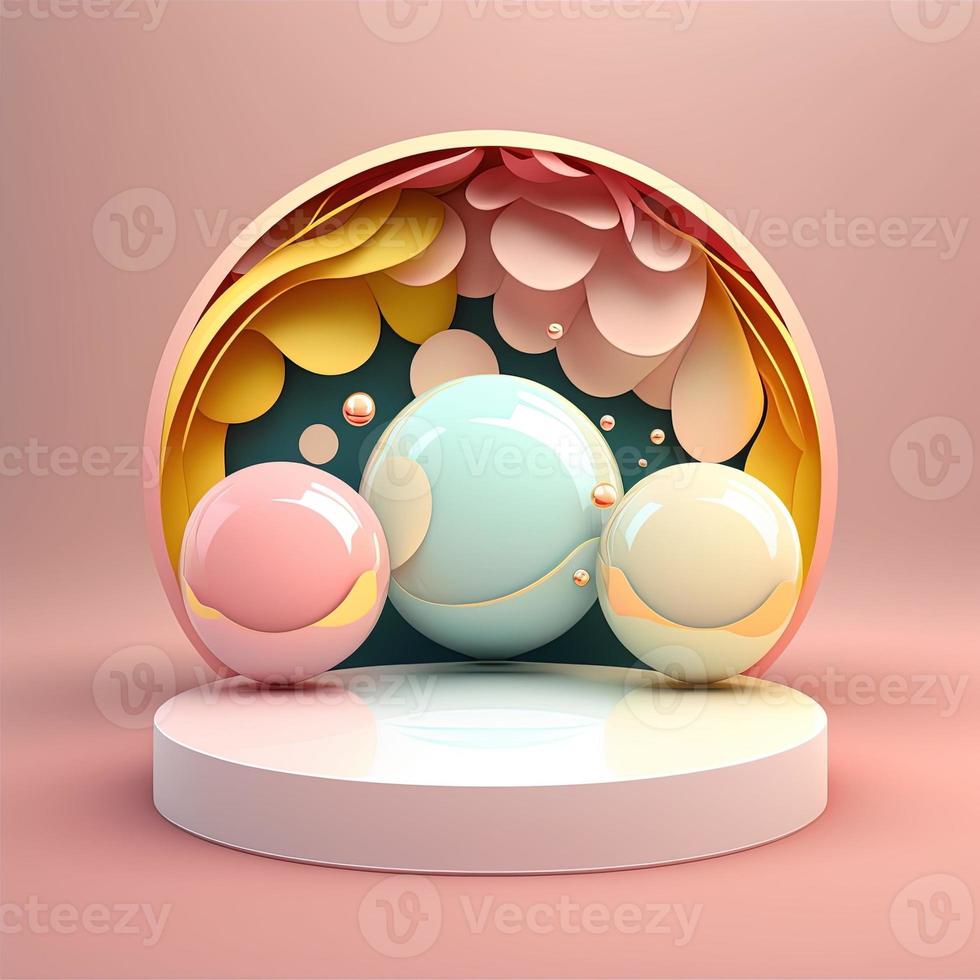 podio de pascua brillante para exhibición de productos con decoración de huevo 3d foto