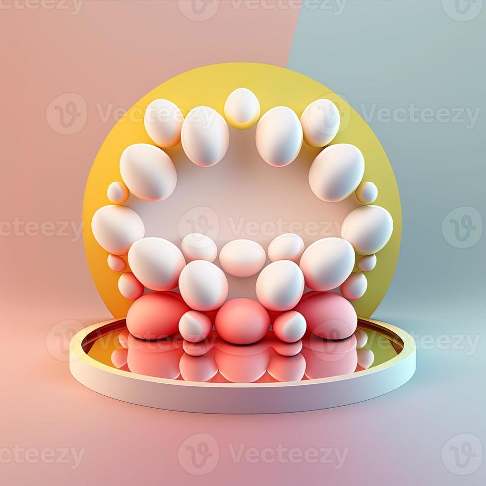 Shiny Easter Round Podium for Product Display with 3D Render Egg Decoration photo