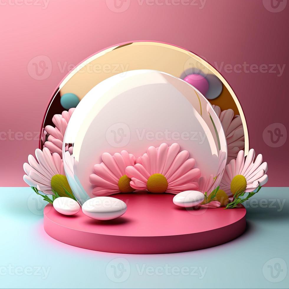 Shiny Easter Podium with Rendered Eggs Decoration for Product Display photo