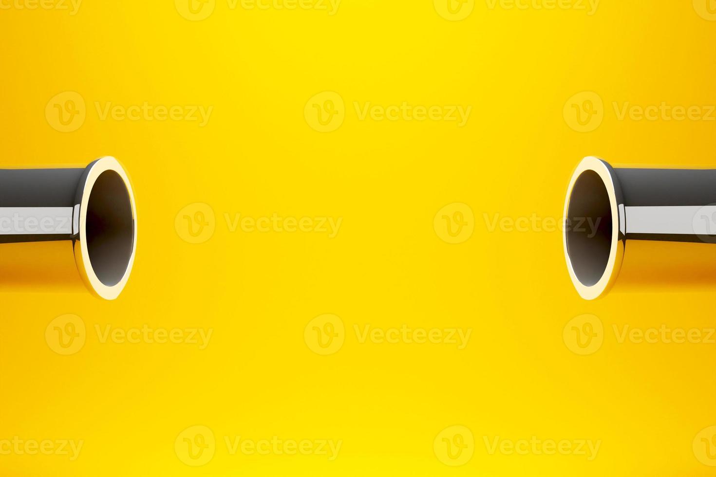 3D Rendering, Aluminum pipe pattern from the two right and left sides on a yellow background. photo