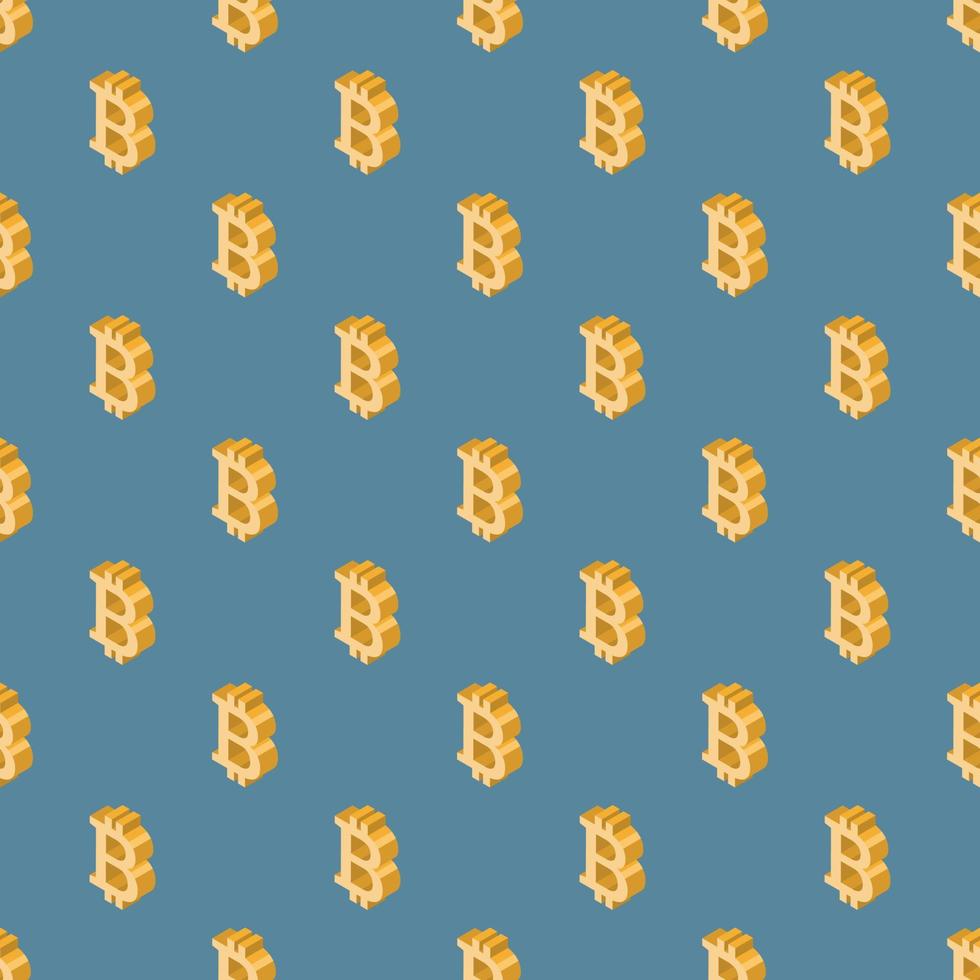 Seamless pattern with 3D bitcoin logo on a blue background vector art illustration.