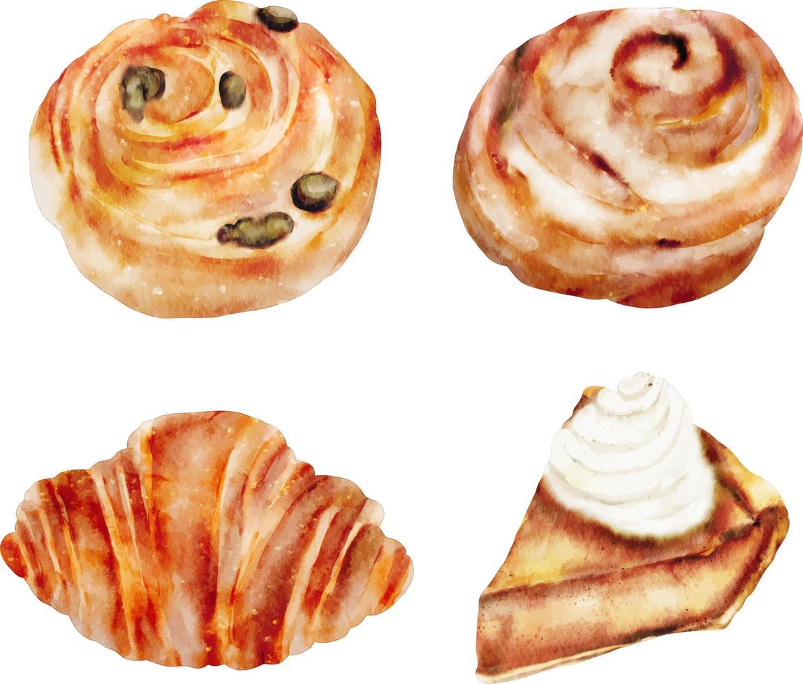 elemento de imágenes prediseñadas de pan y panadería de acuarela vector