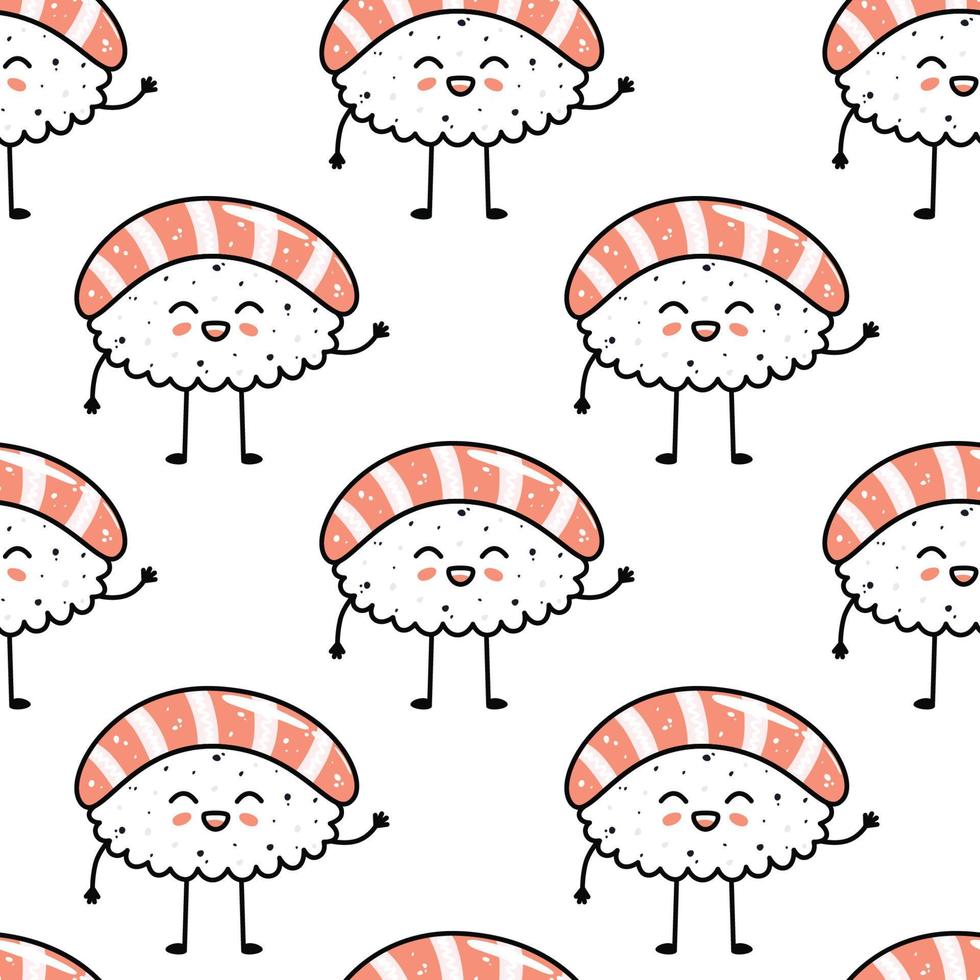 Kawaii sushi illustration. Vector flat hand drawn seamless pattern