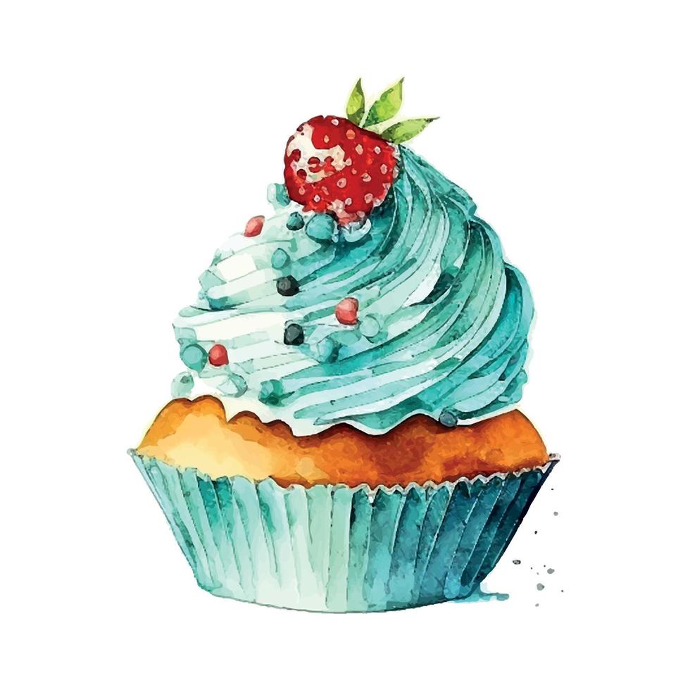 cupcake with cream. watercolor illustration ice cream vector