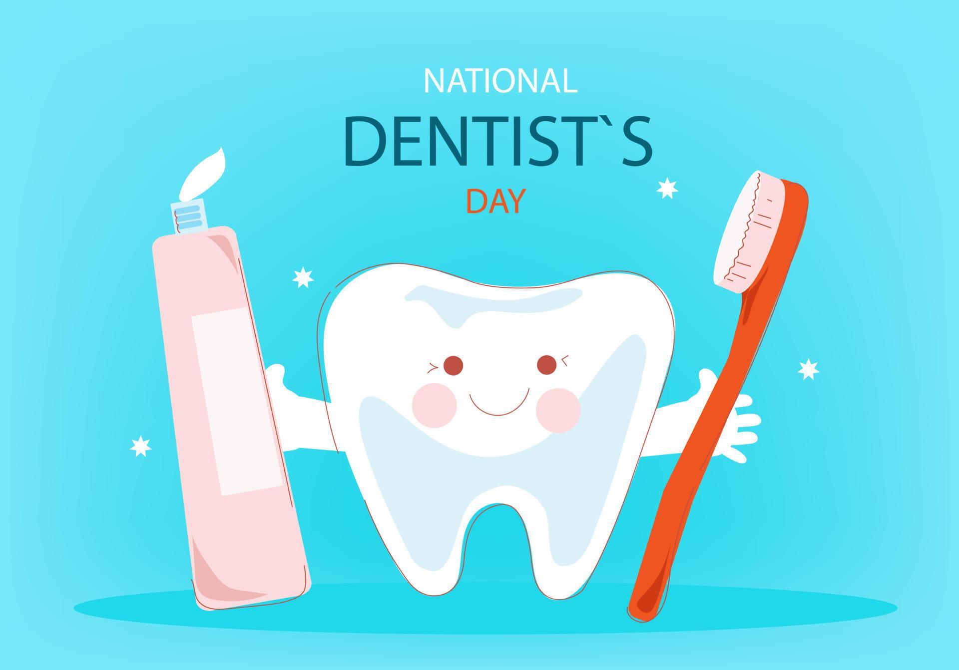 National dentist day horizontal banner.Vector doodle cartoon