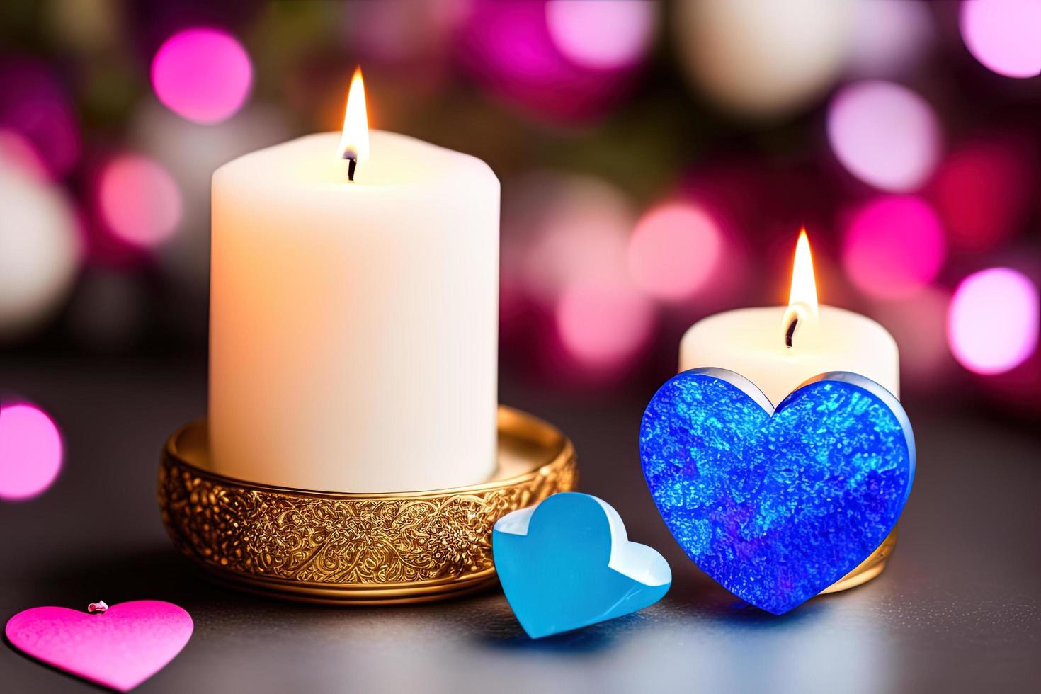 photography of A white candle that burns and next to a ring, love, heart, valentine photo