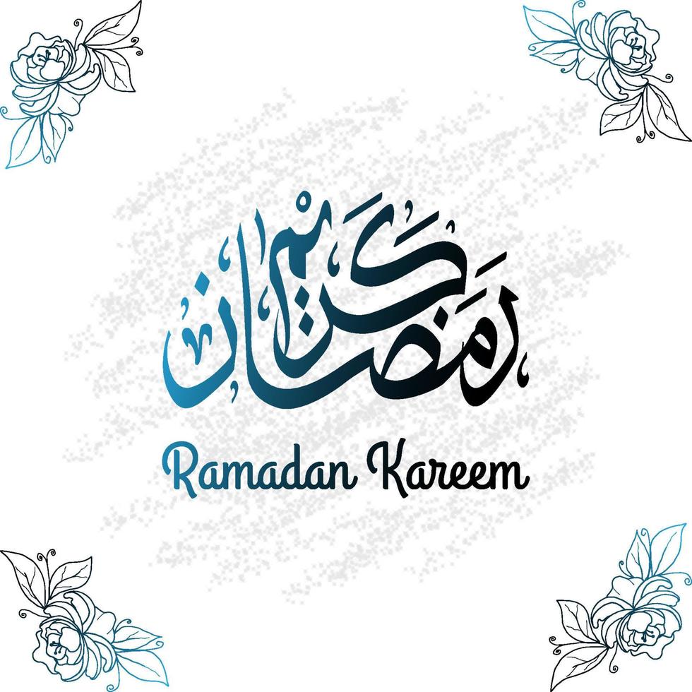 hand drawn ramadan kareem background with flowers sketch and arabic calligraphy. islamic vector illustration