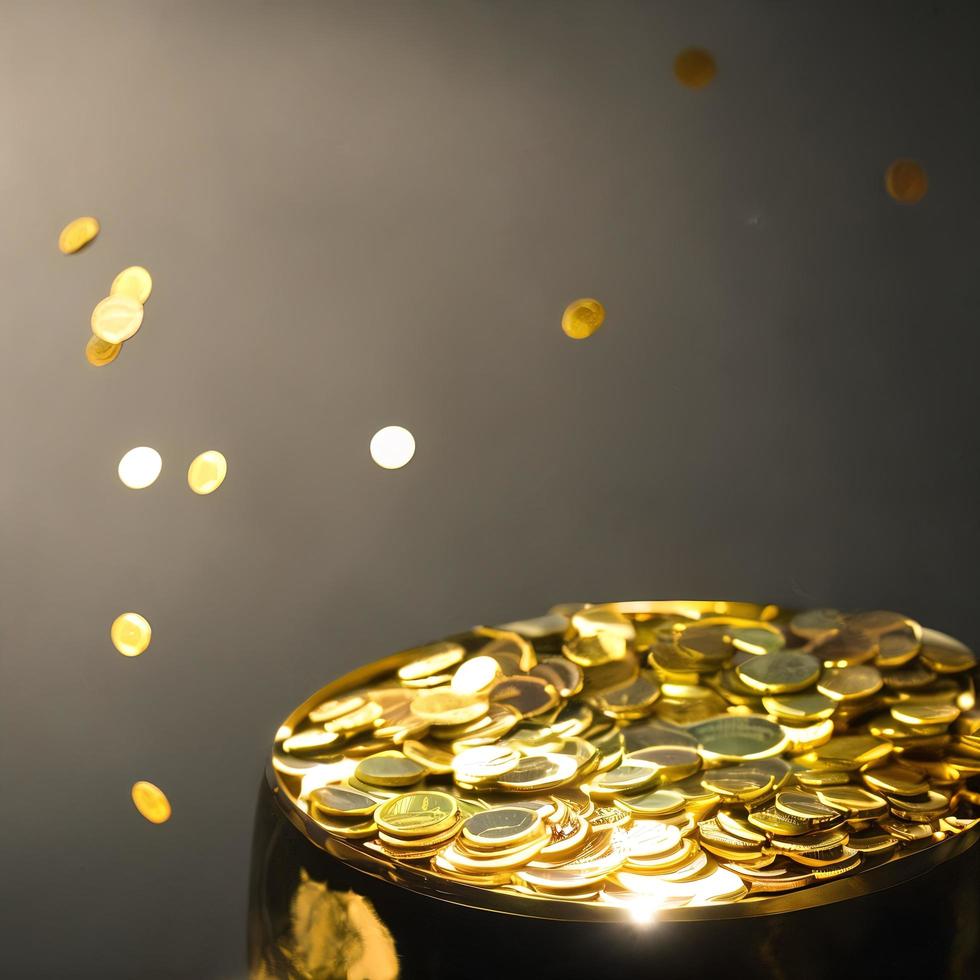 photo close-up of a leprechaun's pot full of coins and gold, San Patrick's Day