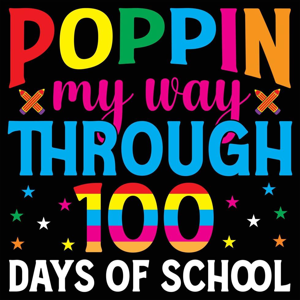 100 days of school lettering typography t shirt design or Calligraphic 100 days of school background vector