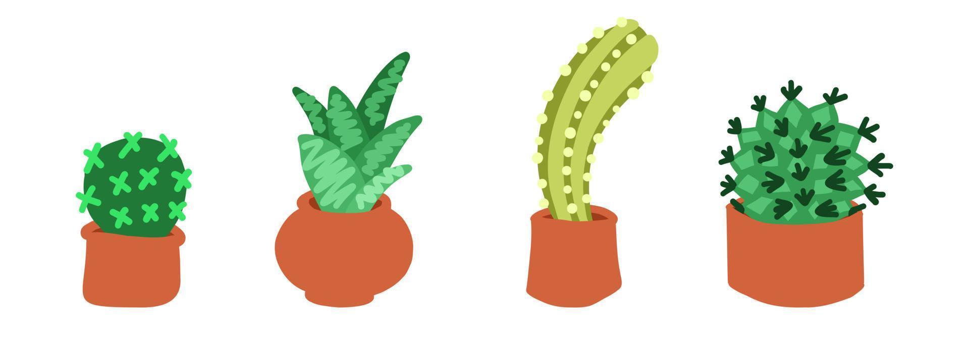 conjunto de cactus. ilustraciones vectoriales en estilo plano de dibujos animados aisladas sobre fondo blanco. vector