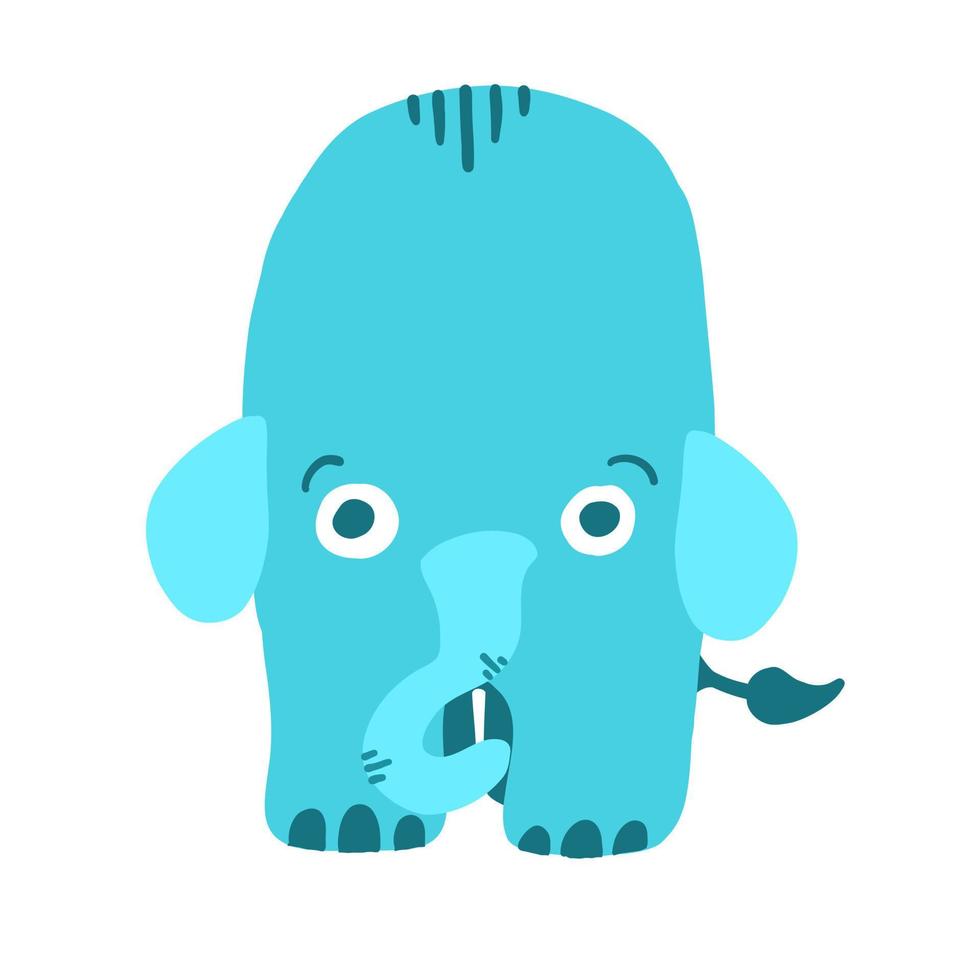 ilustración de vector de elefante azul en estilo plano de dibujos animados aislado sobre fondo blanco.