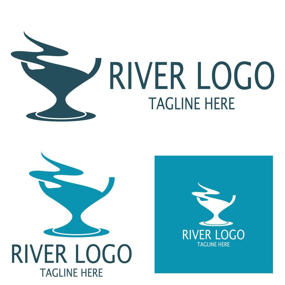 Logos of rivers, creeks, riverbanks and streams, tributaries, riverbanks with a combination of mountains and agricultural land with a modern and simple minimalist vector design concept
