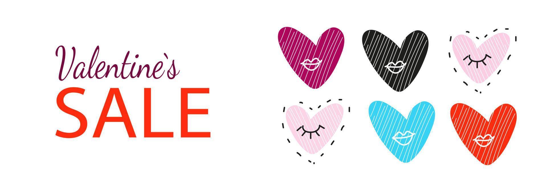 Happy valentine day  horizontal doodle hand drawn banner vector
