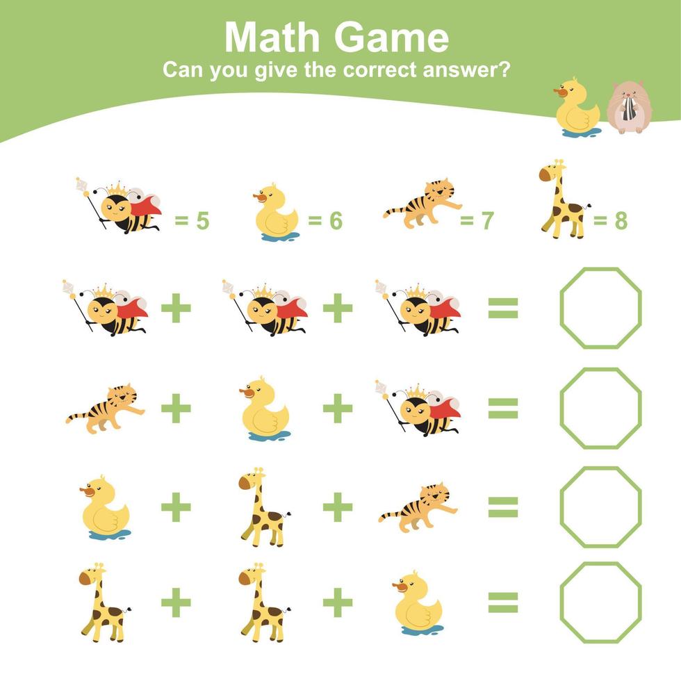 Mathematic sheet for children. Educational printable math worksheet. Count and writing answer activity for kids. Vector file.