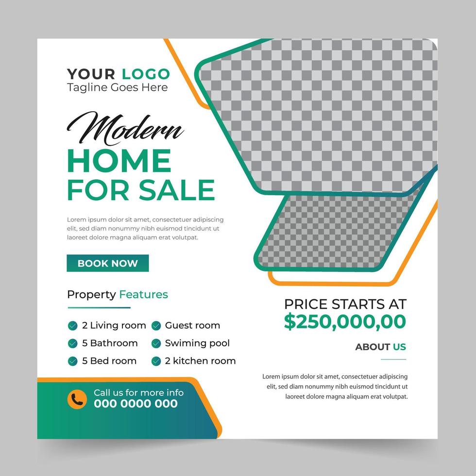 Real estate house sale and home rent advertising geometric modern square Social media post banner layouts set for digital marketing agency. Business elegant Promotion template design. vector