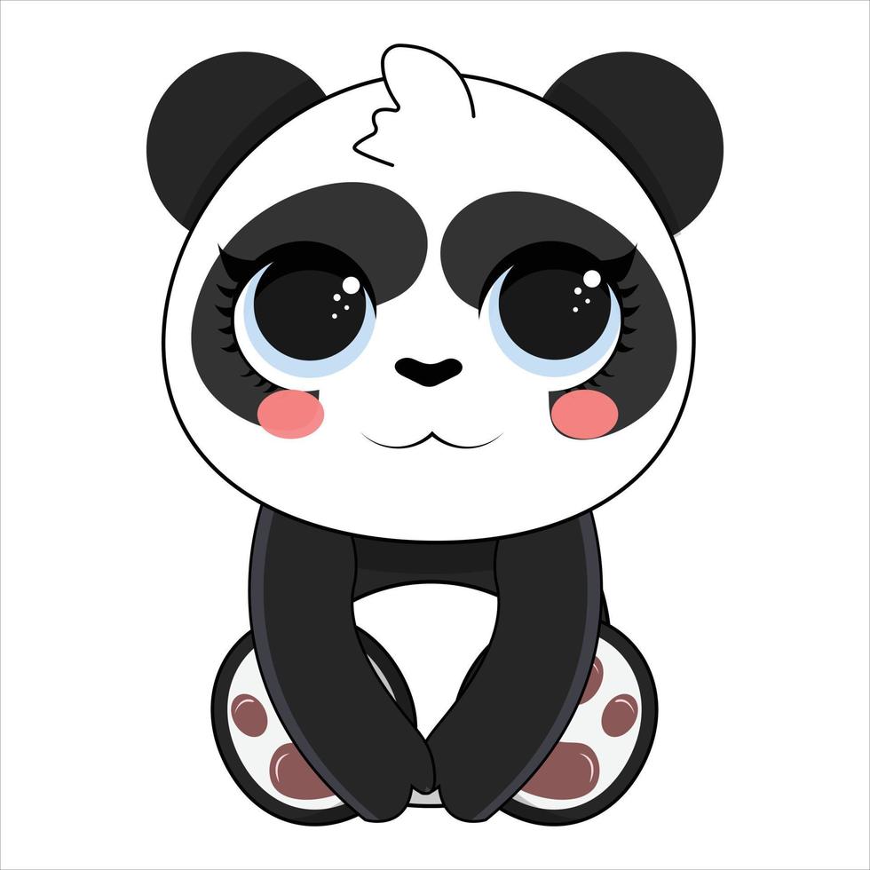 Cute baby panda bear on a white background. Vector illustration.