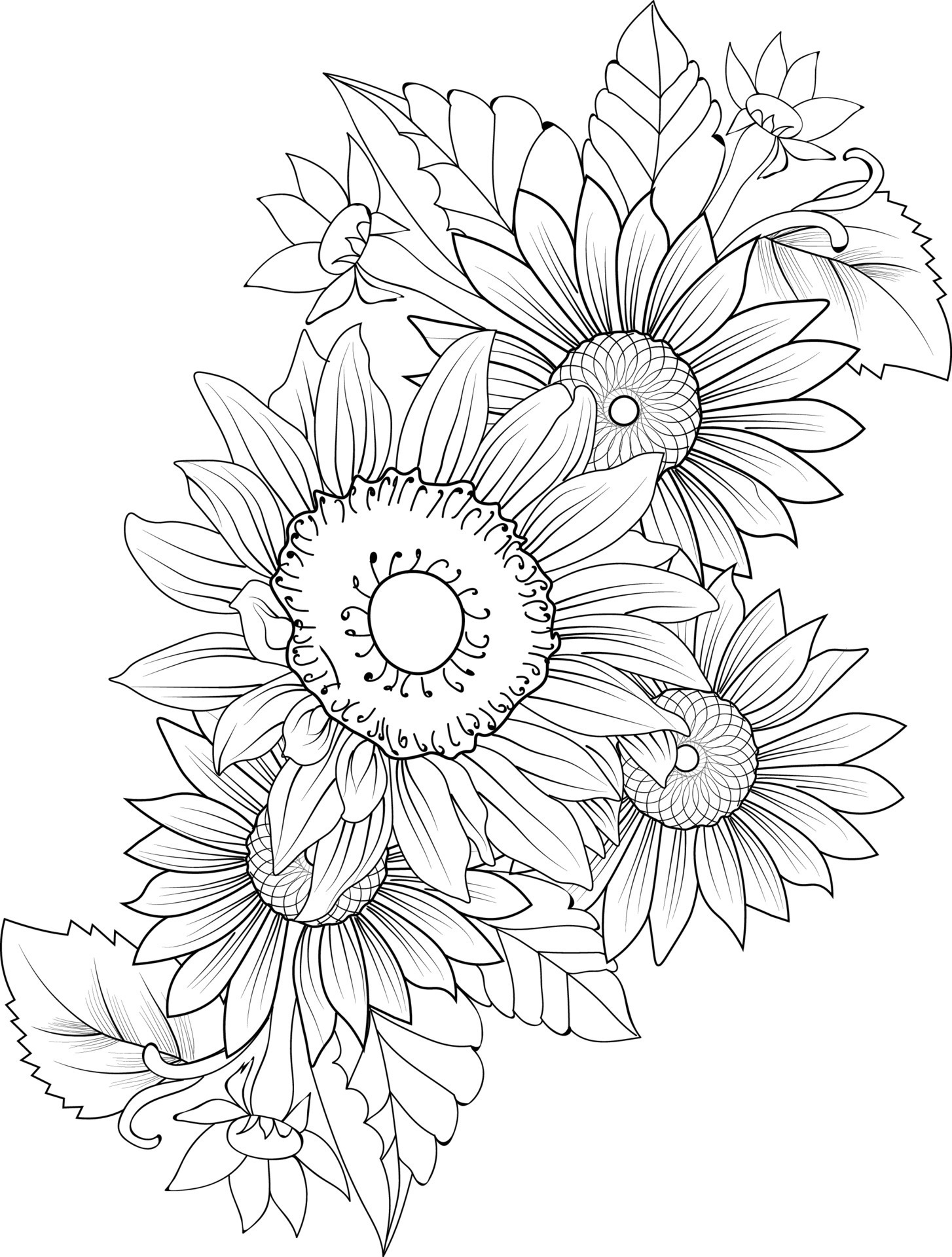 Easy Sunflower Coloring Pages