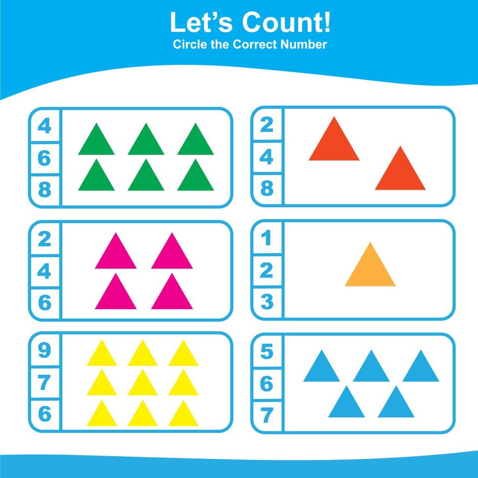 Count and Match Game for Kids. Geometric shapes Game. Math Worksheet for Preschool. Educational printable math worksheet. Vector illustration