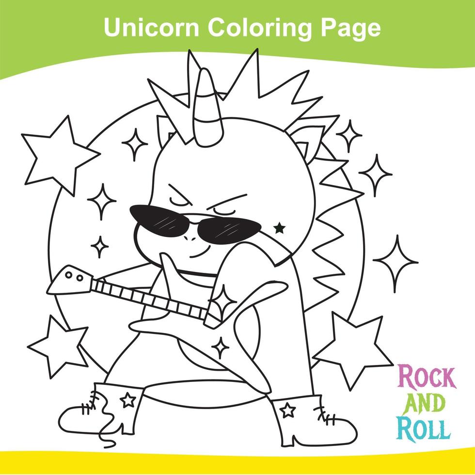 página de hoja de trabajo para colorear unicornio. actividad de colorear para niños. linda ilustración de unicornio. contorno vectorial para colorear. vector