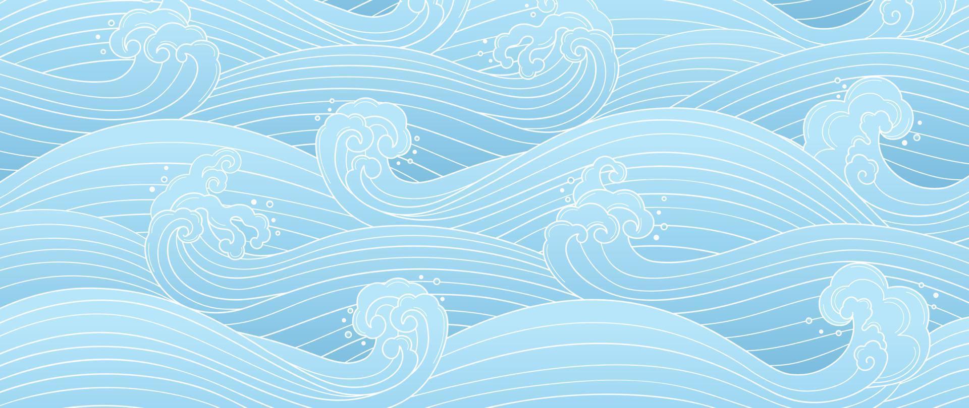 Traditional Japanese wave pattern vector. Hand drawn line art oriental ocean wave abstract pattern style background. Art design illustration for prints, fabric, poster, home decoration and wallpaper. vector
