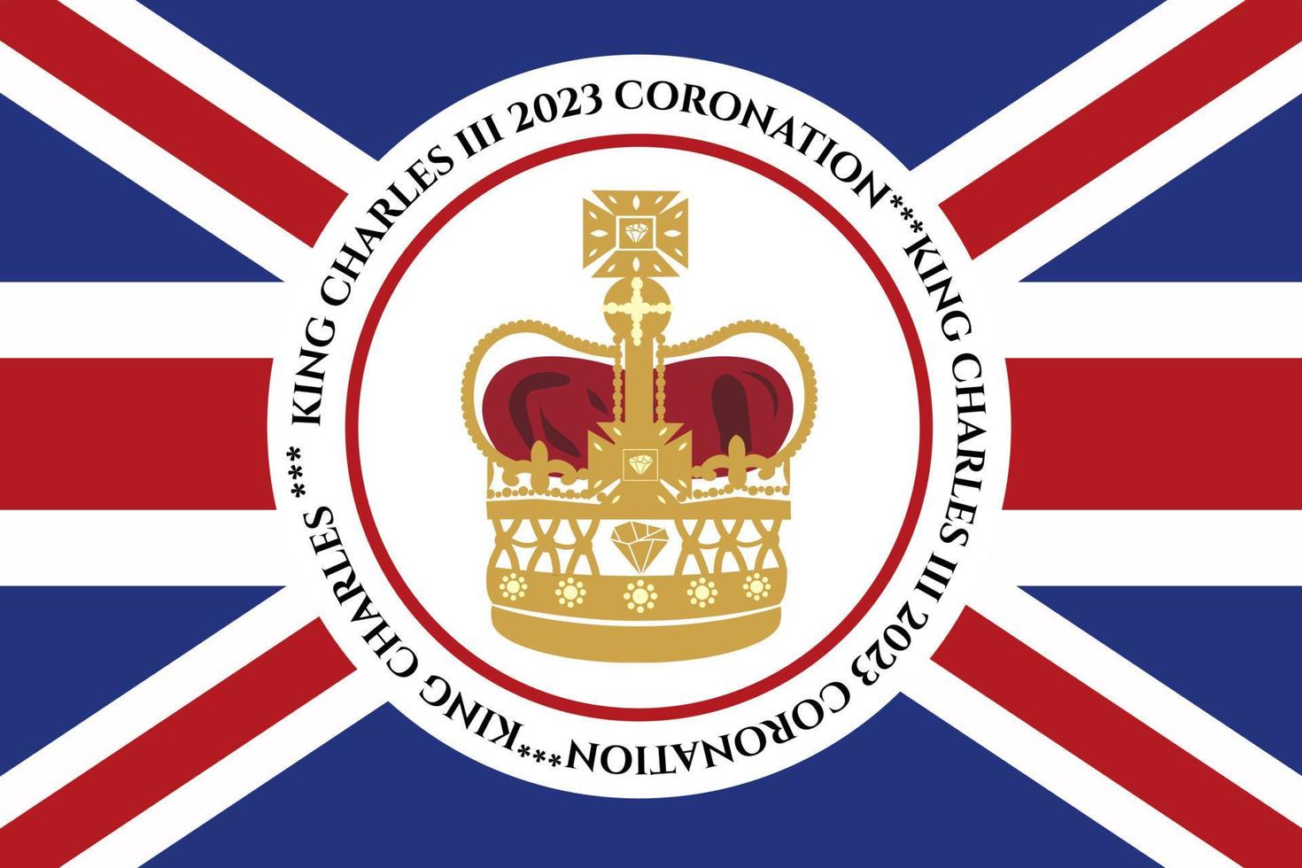 London, UK, 6TH MAY. 2023. King Charles III Coronation Charles of Wales becomes King of England. White post, vector