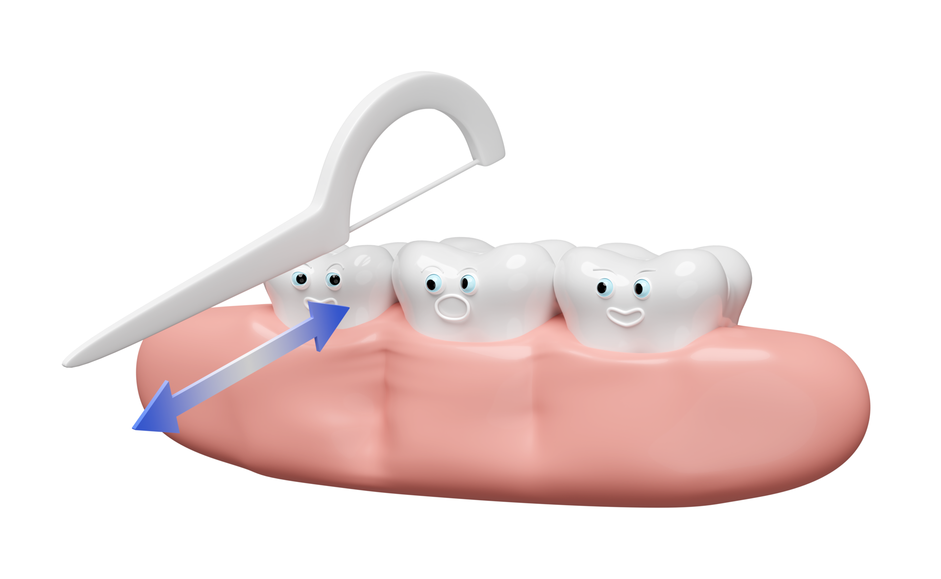 Free 3d showing teeth cleaning food waste with toothpick dental floss