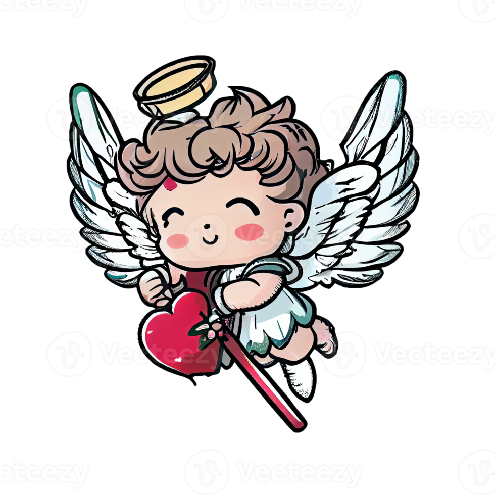 Funny cupid or little angels isolated on a transparent background. Valentines day card, romantic elements. Hand-drawn illustration. png