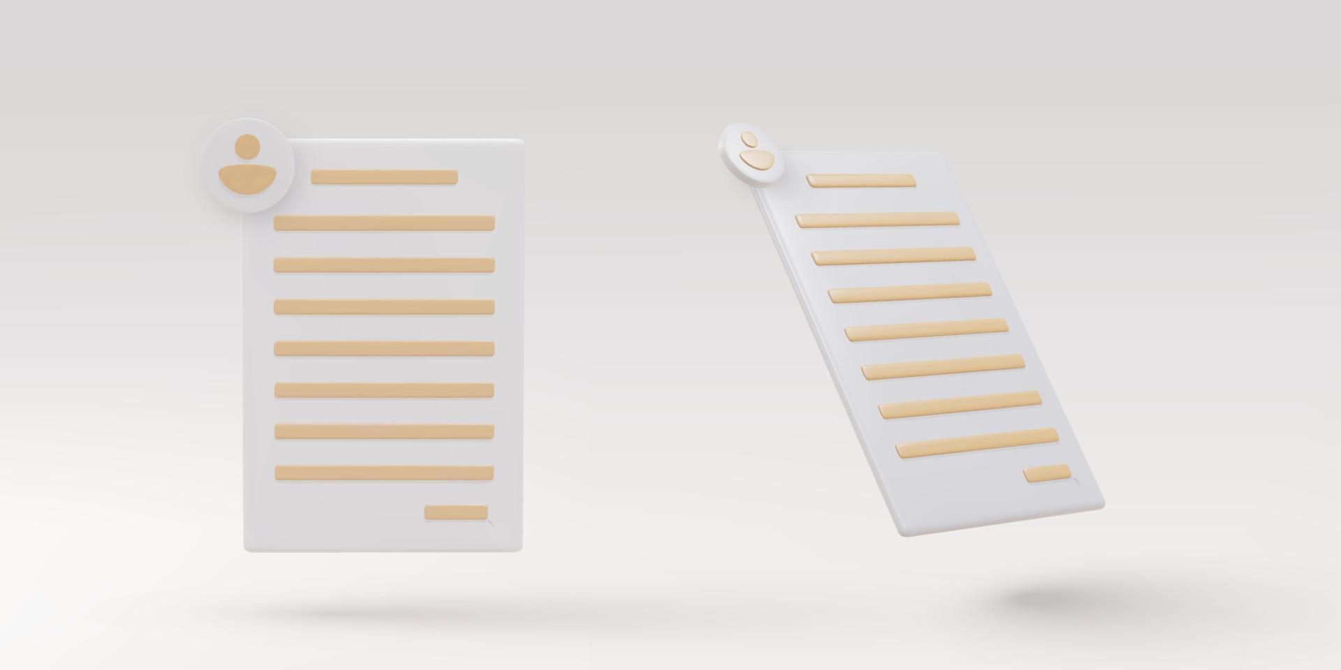 3d render documents personal data. Vector illustration.