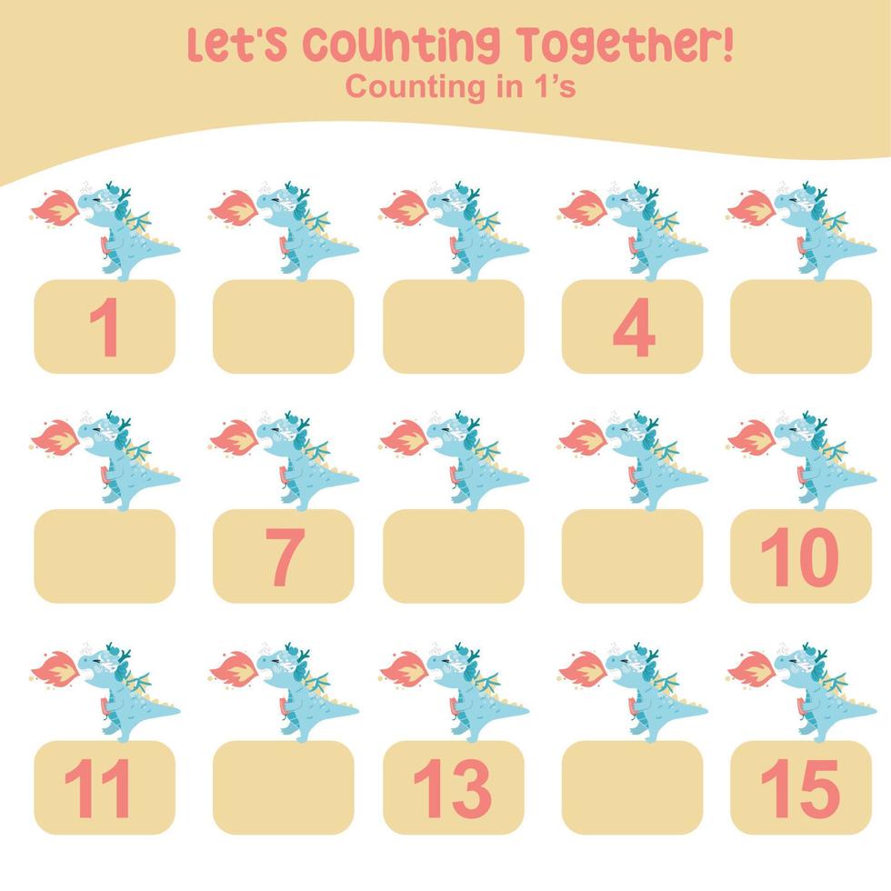 Mathematic counting worksheet. Math activity, count and write the missing numbers, math multiples. Educational printable math worksheet for children. Vector File.