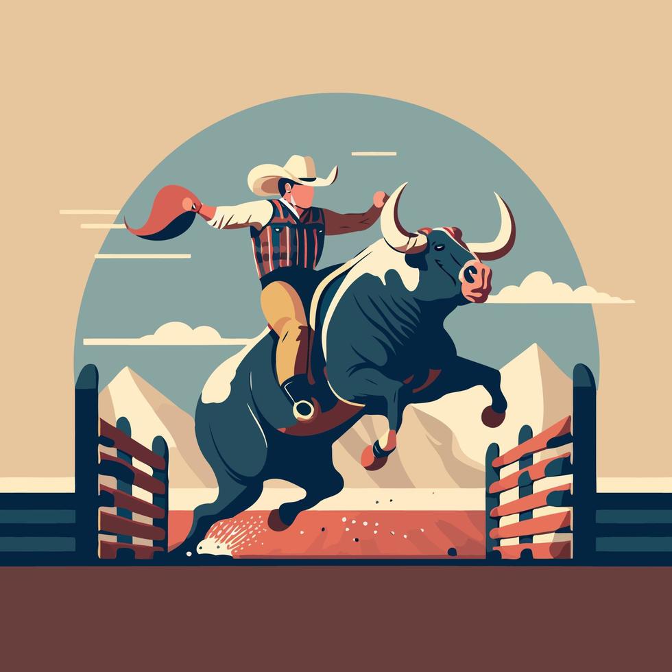 vaquero montando toros vector