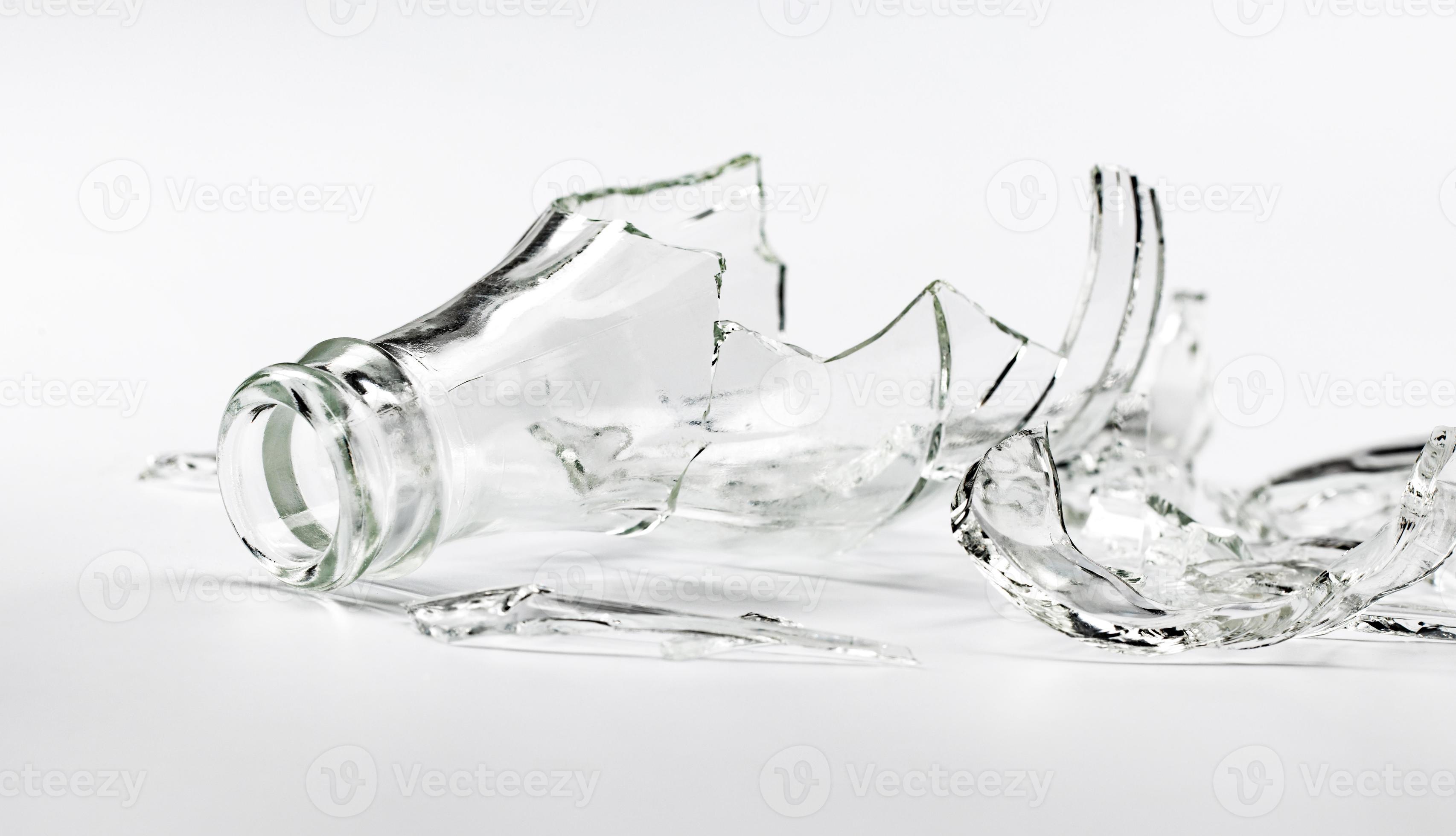 Broken glass bottle. Sharp shards of glass. 19081117 Stock Photo at