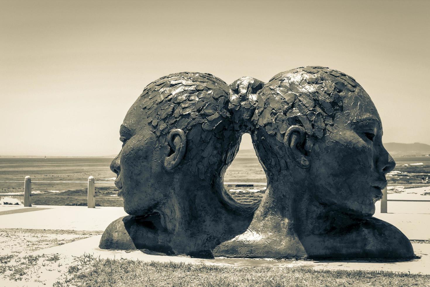 Cape Town Western Cape South Africa 2018 Blue heads statue in Cape Town. Art of south Africa. photo