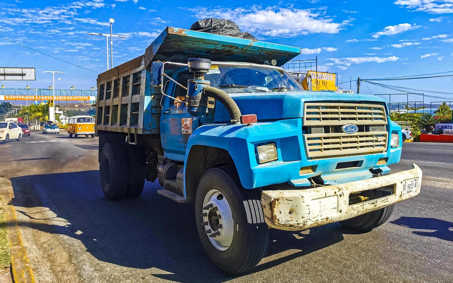 Puerto Escondido Oaxaca Mexico 2023 Mexican dump tipper truck dumper cargo transporter delivery cars Mexico. photo