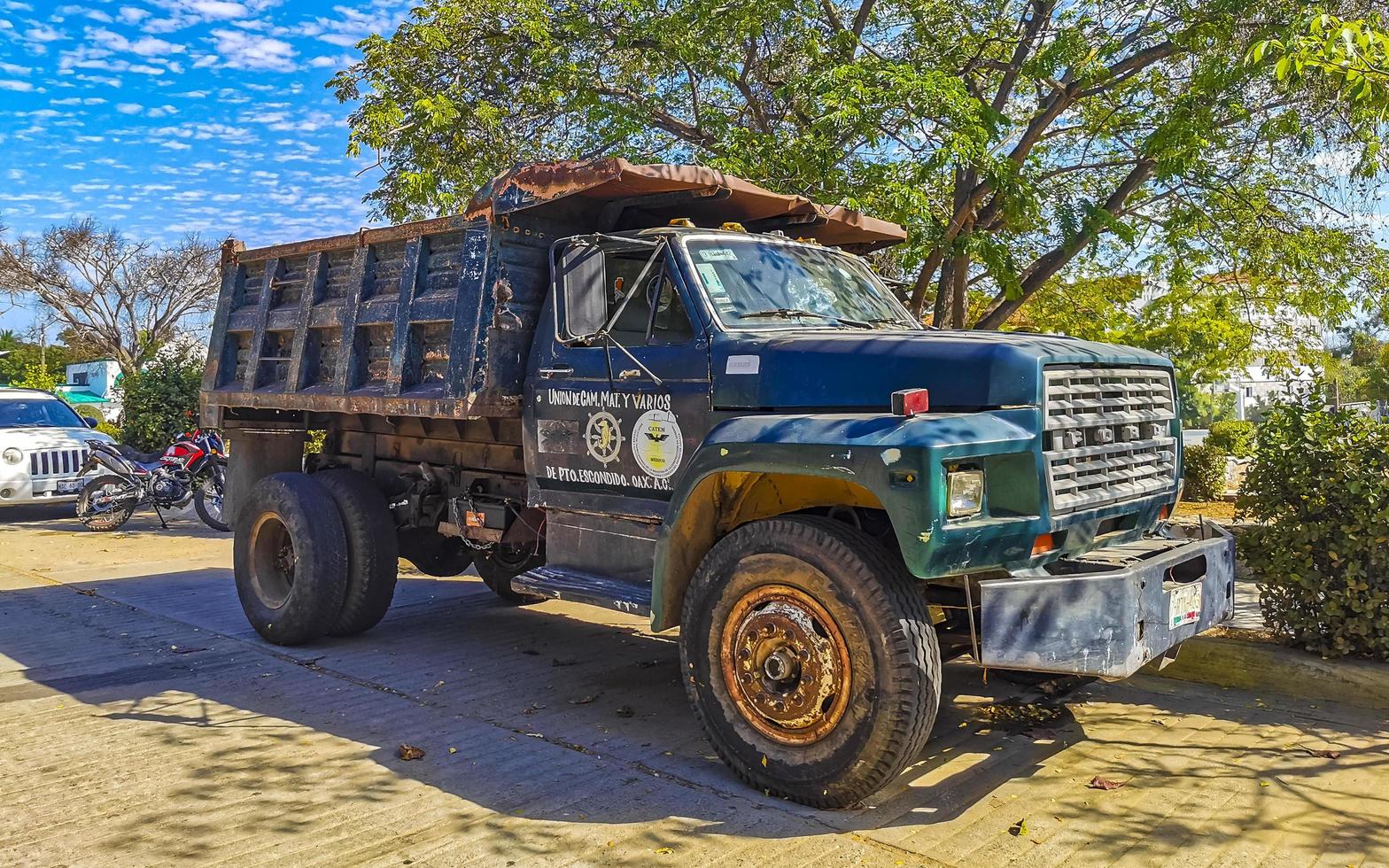 Puerto Escondido Oaxaca Mexico 2023 Mexican dump tipper truck dumper cargo transporter delivery cars Mexico. photo