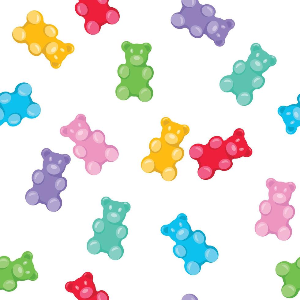 Colorful gummy bears seamless pattern, gummy candies. Bright jelly sweets background. Vector illustration