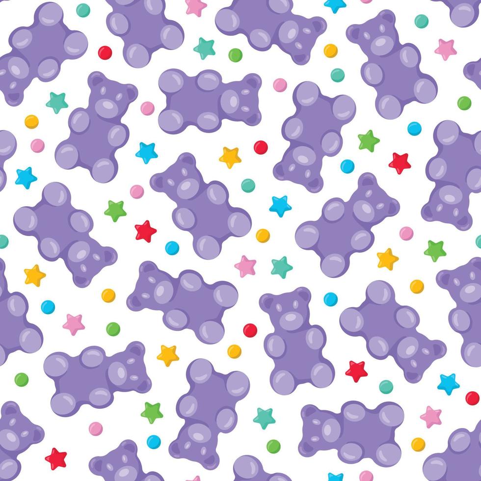 coloridos osos gomosos de patrones sin fisuras, caramelos gomosos. fondo de dulces de gelatina brillante. ilustración vectorial vector