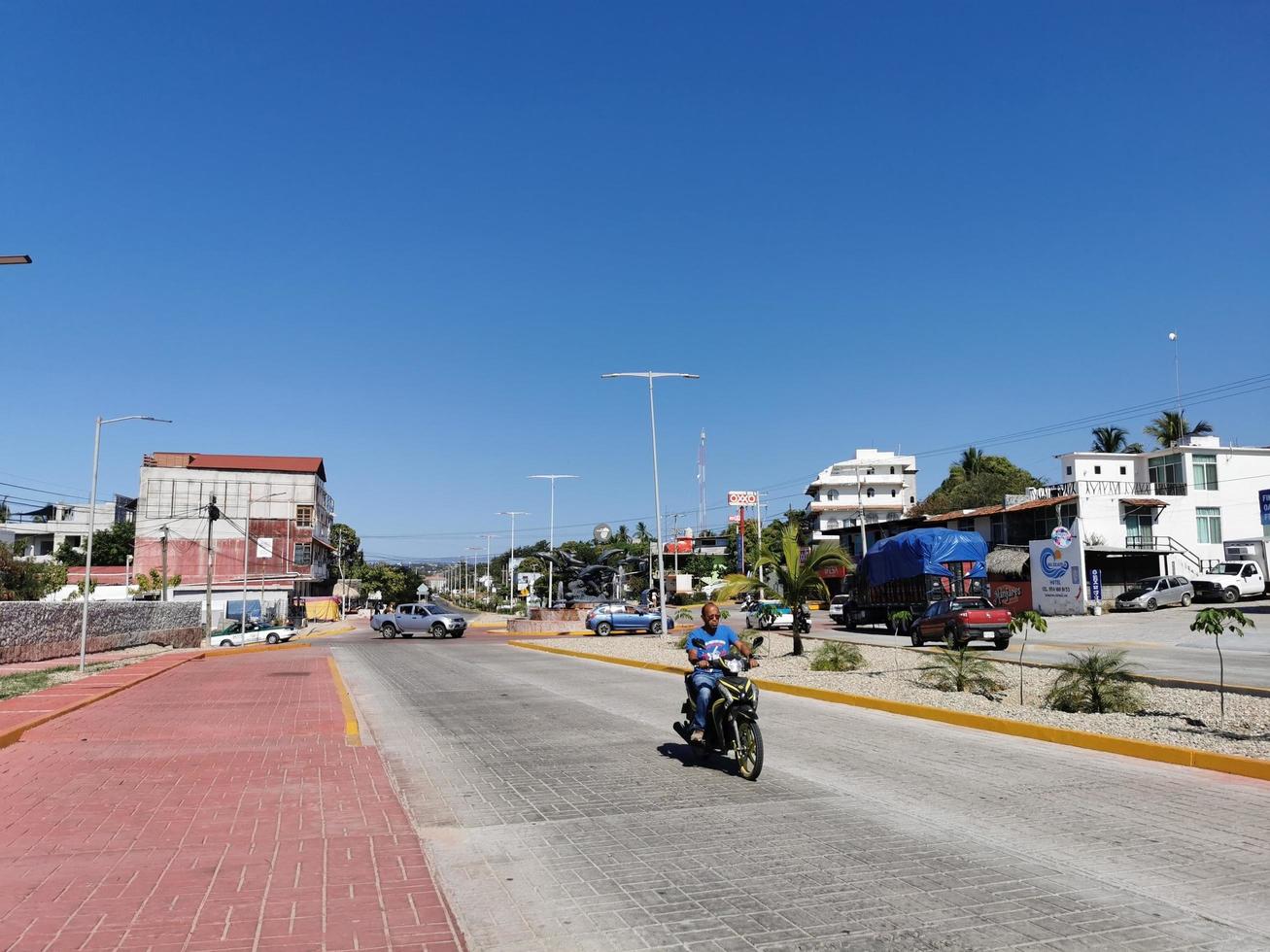 Puerto Escondido Oaxaca Mexico 2023 Busy road street driving cars traffic jam Puerto Escondido Mexico. photo