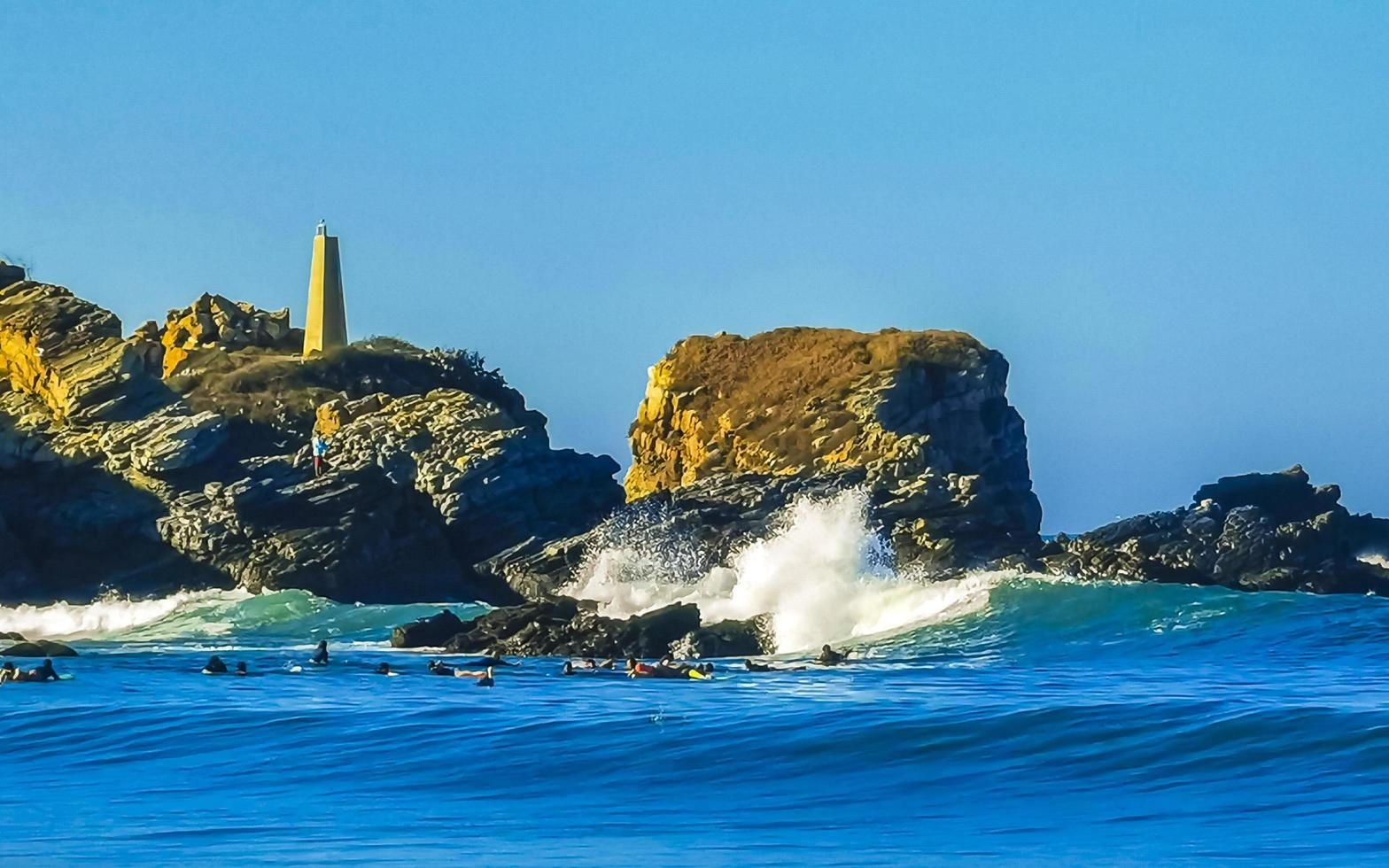 Puerto Escondido Oaxaca Mexico 2023 Extremely huge big surfer waves beach La Punta Zicatela Mexico. photo